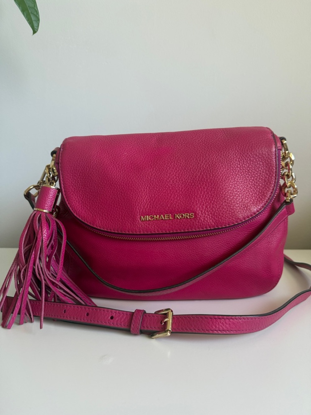 Michael Kors Fuchsia Pebbled Leather Crossbody with Tassel